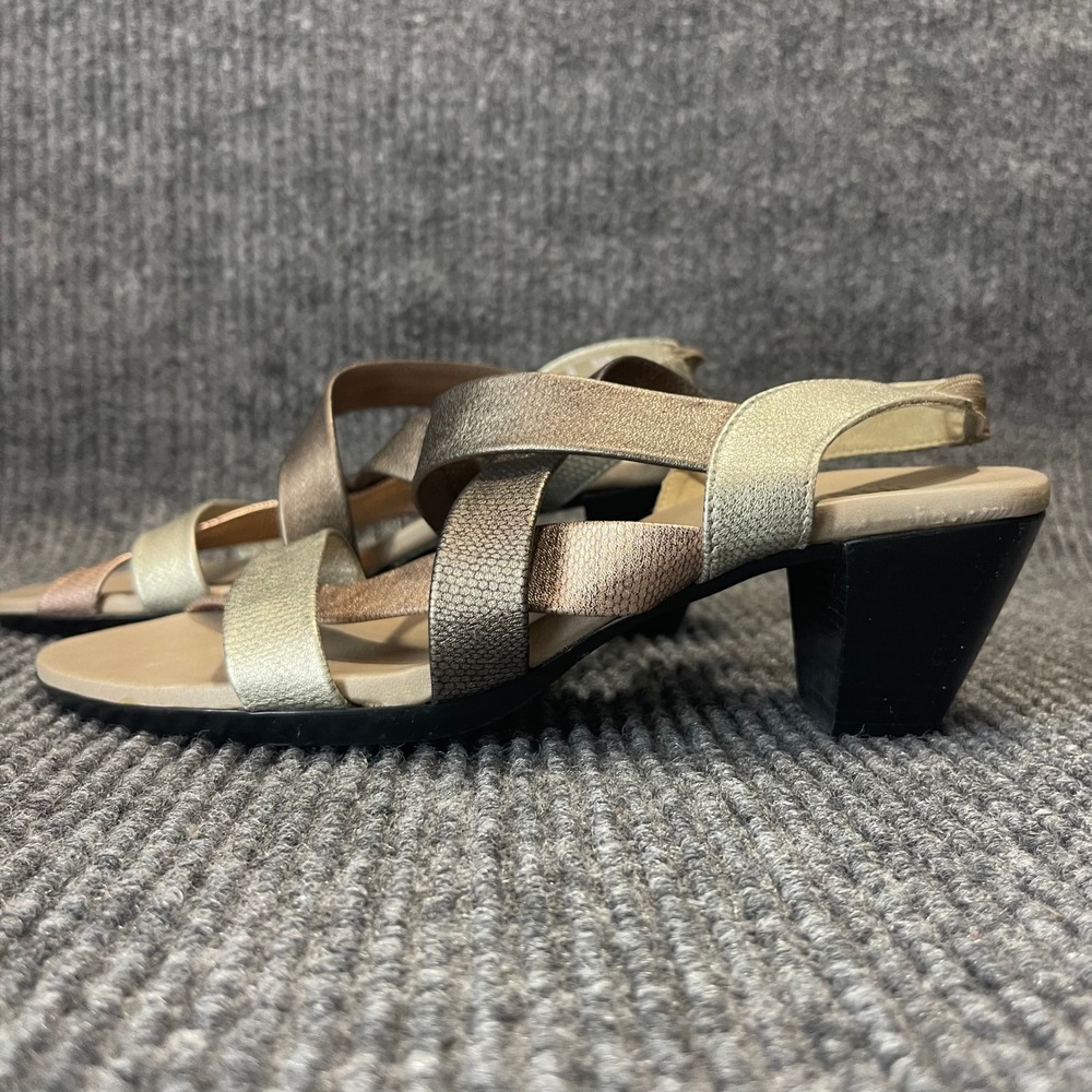 Munro American Sandals Womens 7.5 N Metallic Gold Bronze Block Heel Strappy Chic - Picture 3 of 7